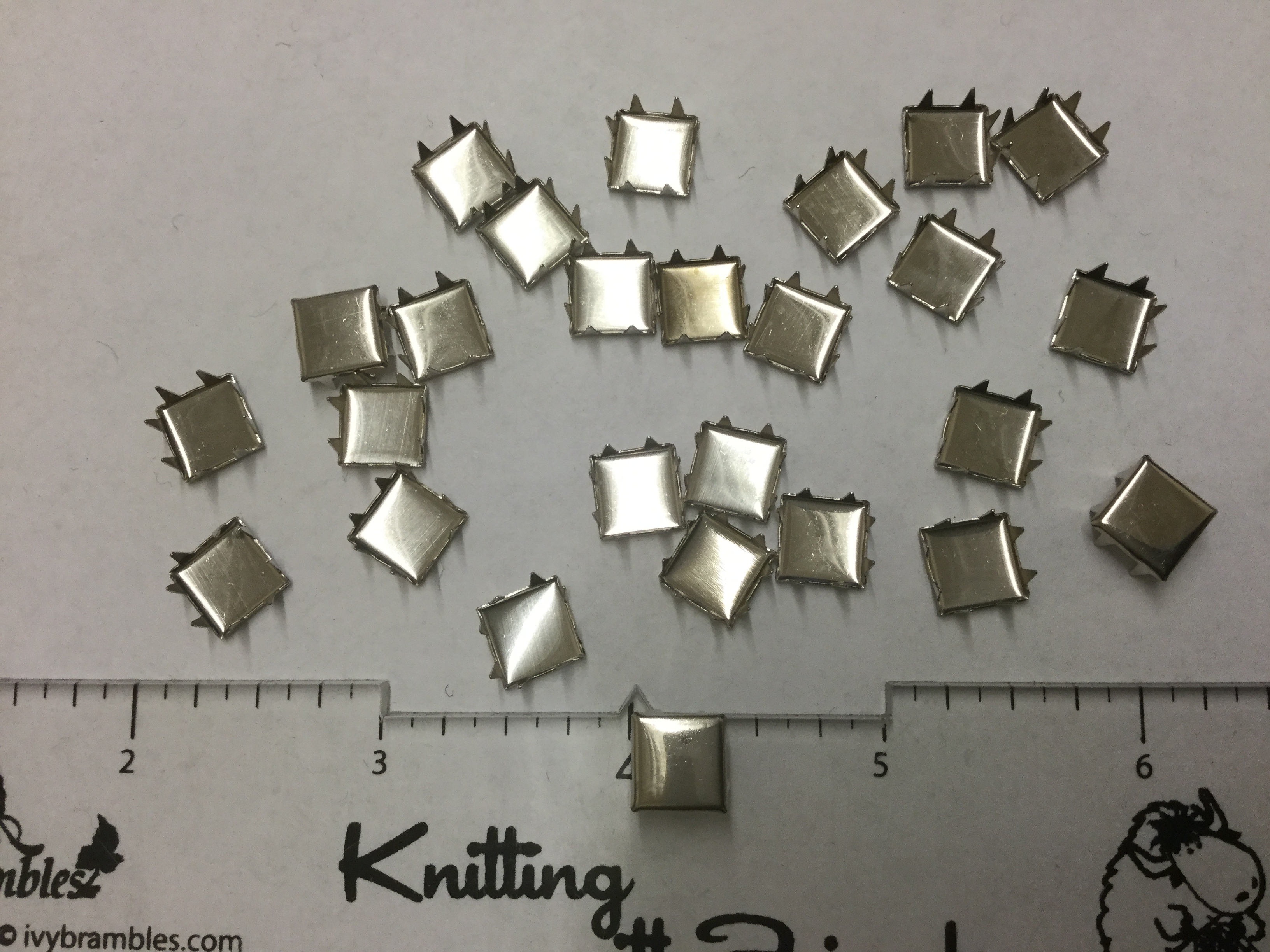 Studs - Silver Tone - Square 1/4 inch (6 mm) - Pack of 65
